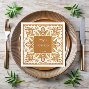 Mexikanska Talavera bruna elegant bröllop monogram Pappersservett