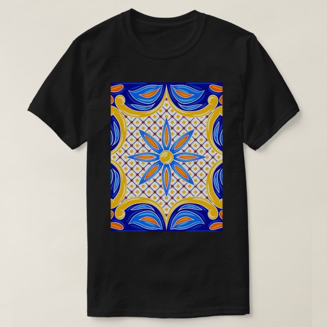 Mexikanska Talavera Ceramic Tile Mönster 1 T Shirt (Design framsida)