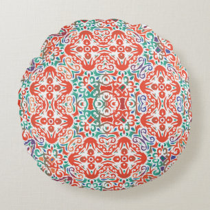 Mexikanska Talavera: Ethnic Tile Collage. Rund Kudde