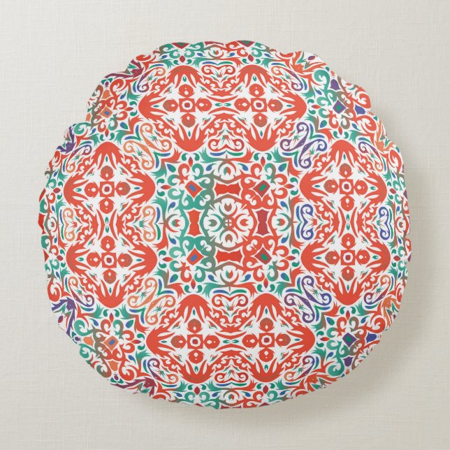 Mexikanska Talavera: Ethnic Tile Collage. Rund Kudde (Framsidan)