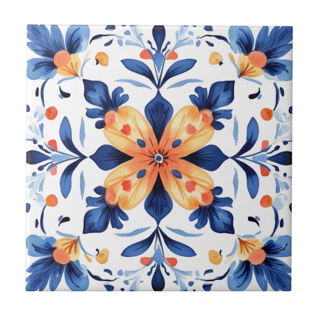 Mexikanska Talavera Hacienda Stil Flower Tile Kakelplatta (Framsidan)