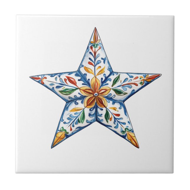 Mexikanska Talavera Hacienda Stil Star Tile Kakelplatta (Framsidan)
