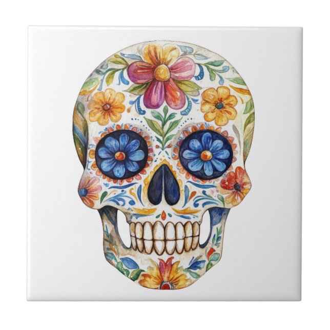 Mexikanska Talavera Hacienda Stil Sugar Skull Tile Kakelplatta (Framsidan)