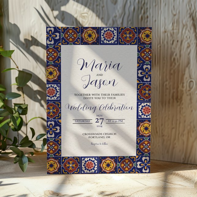 Mexikanska Talavera Majolica Colorful Classic Bröl Inbjudningar (Mexican Talavera Majolica Colorful Classic Wedding Invitation)
