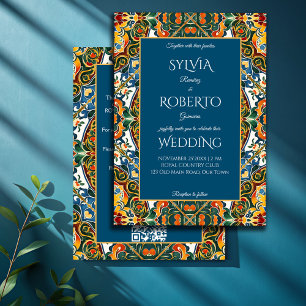 Mexikanska Talavera teal elegant bröllop med OSA Inbjudningar