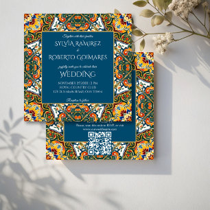 Mexikanska Talavera teal elegant bröllop med OSA Inbjudningar