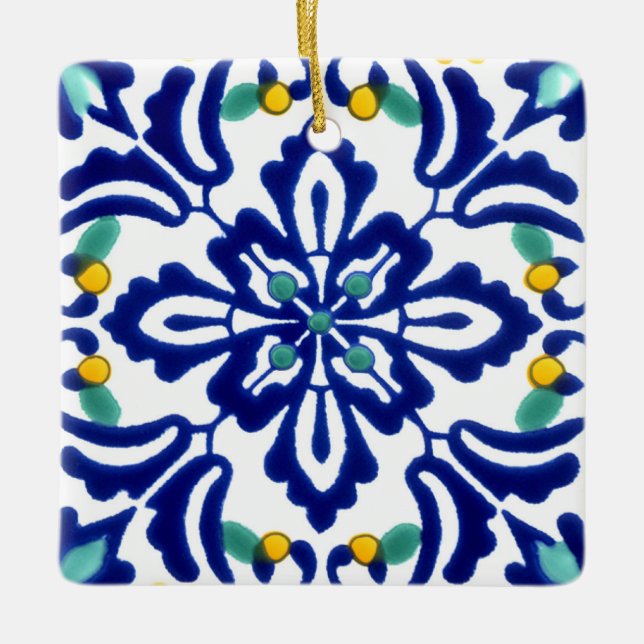 Mexikanska Talavera Terracotta Tile Design No. 10 Julgransprydnad Keramik (Framsida)