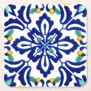 Mexikanska Talavera Terracotta Tile Design No. 10 Underlägg Papper Kvadrat