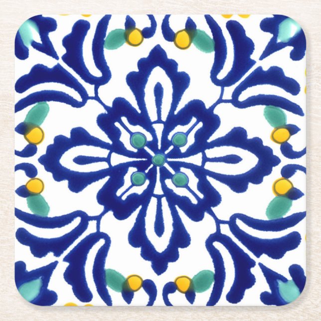 Mexikanska Talavera Terracotta Tile Design No. 10 Underlägg Papper Kvadrat (Framsidan)