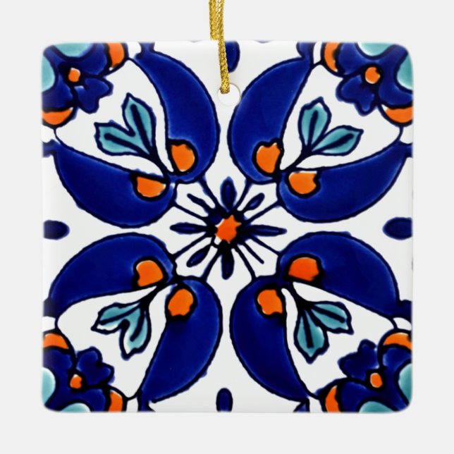 Mexikanska Talavera Terracotta Tile Design No 1 Julgransprydnad Keramik (Framsida)