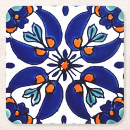 Mexikanska Talavera Terracotta Tile Design No 1 Underlägg Papper Kvadrat