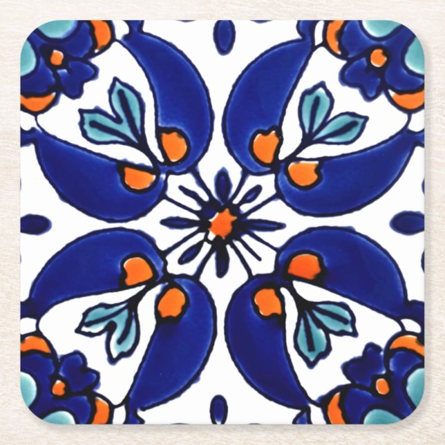 Mexikanska Talavera Terracotta Tile Design No 1 Underlägg Papper Kvadrat (Framsidan)