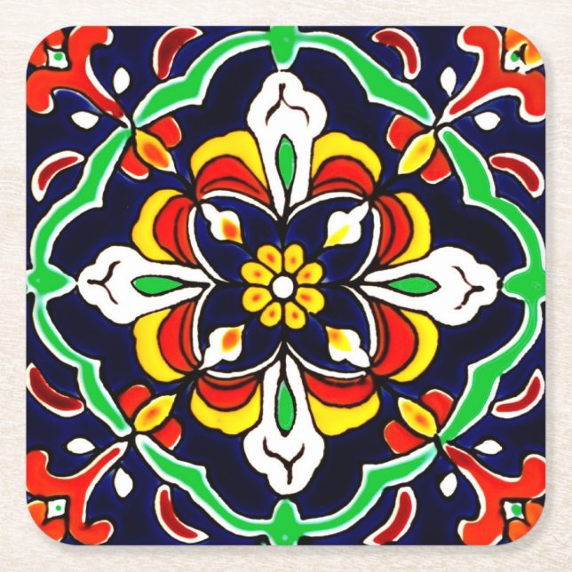 Mexikanska Talavera Terracotta Tile Design No. 2 Underlägg Papper Kvadrat (Framsidan)