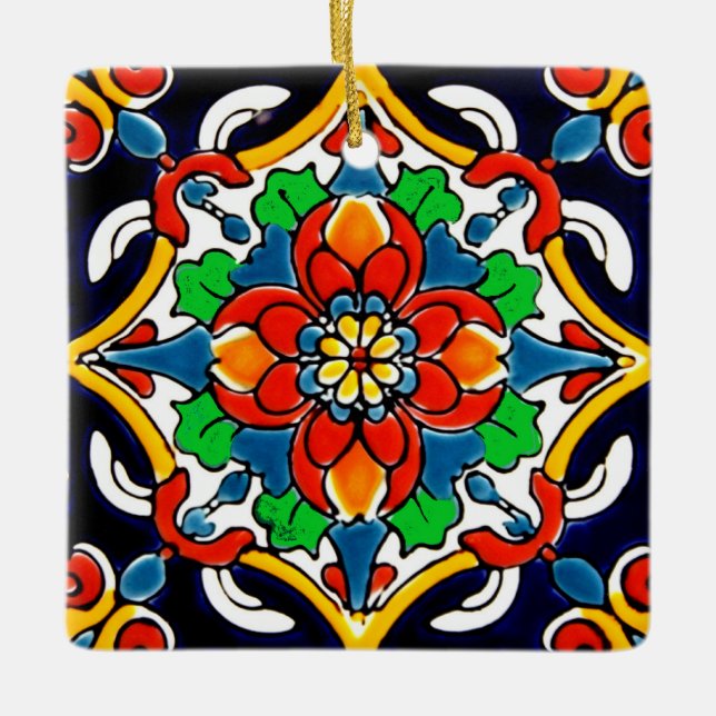 Mexikanska Talavera Terracotta Tile Design No 5 Julgransprydnad Keramik (Framsida)