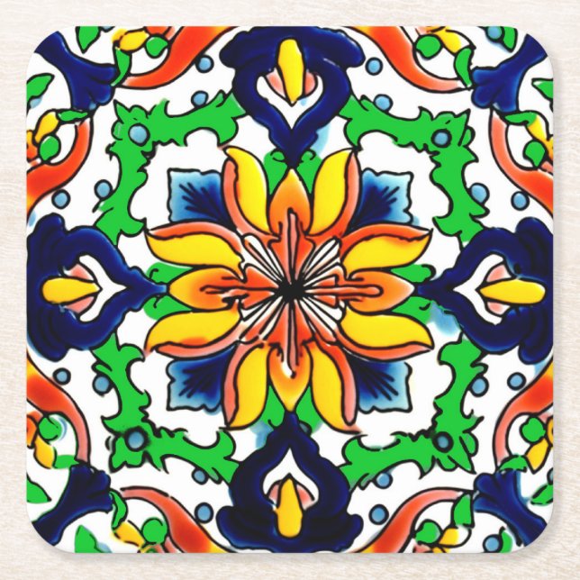 Mexikanska Talavera Terracotta Tile Design No 6 Underlägg Papper Kvadrat (Framsidan)