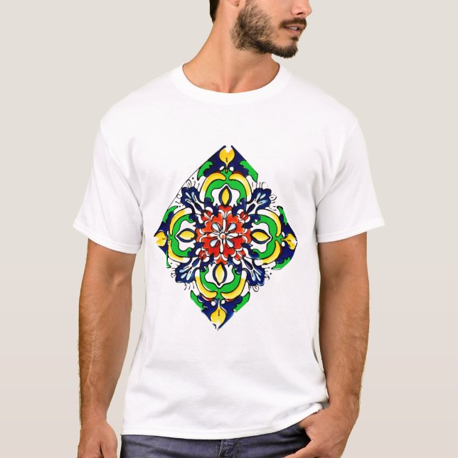Mexikanska Talavera Terracotta Tile Design No. 7 T Shirt (Framsida)