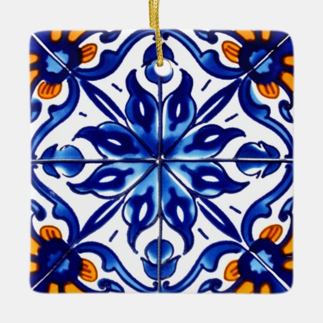 Mexikanska Talavera Terracotta Tile Design No 8 Julgransprydnad Keramik (Framsida)