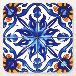 Mexikanska Talavera Terracotta Tile Design No 8 Underlägg Papper Kvadrat