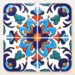 Mexikanska Talavera Terracotta Tile Design No 9 Underlägg Papper Kvadrat