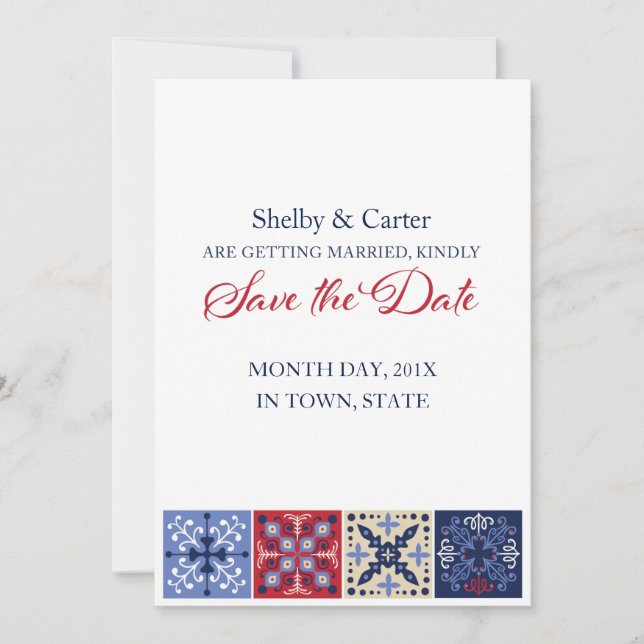 Mexikanska Talavera Tile Bröllop spara datum Datumet (Framsida)