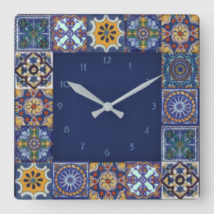 Mexikanska Talavera Tiles Fyrkantig Klocka