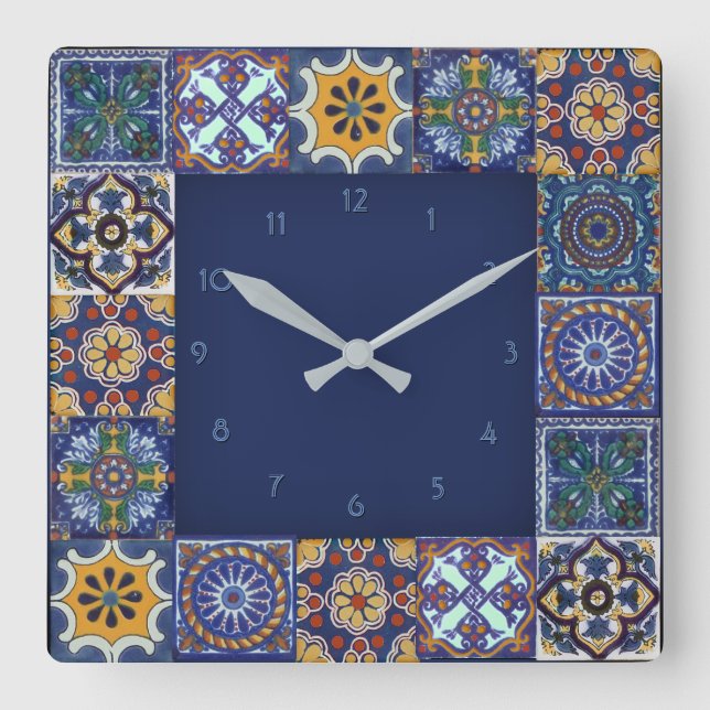 Mexikanska Talavera Tiles Fyrkantig Klocka (Framsida)