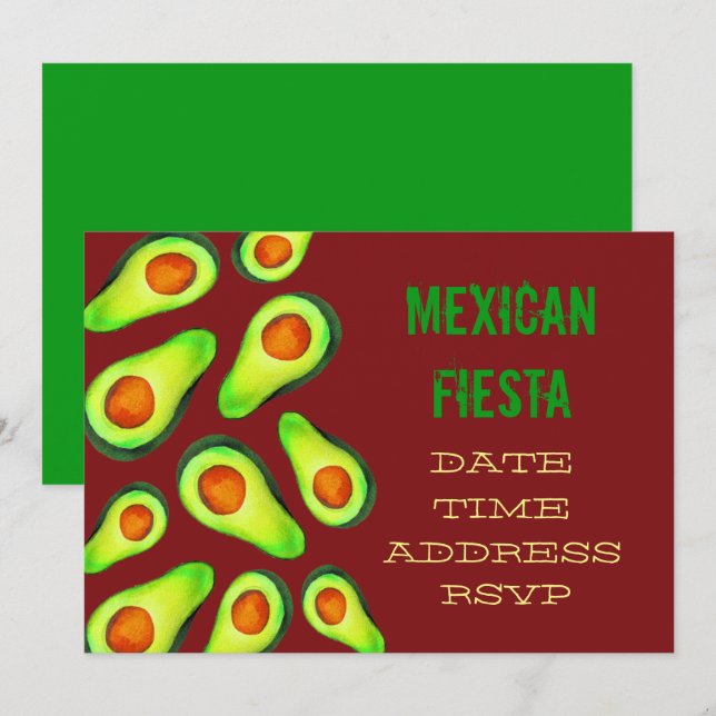 Mexikanska temat party Fiesta guacamole avocado Inbjudningar (Fram/baksida)
