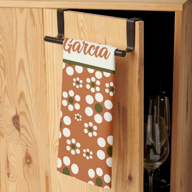 Mexikanska teracotta blommigt blommor kökshandduk (Thirds Fold)