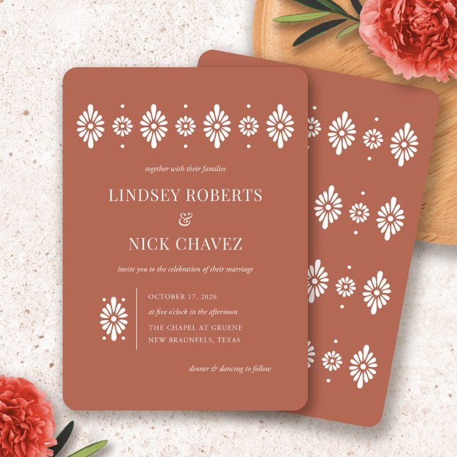 Mexikanska Terra Cotta-bröllopsinbjudan Inbjudningar (Mexican Terra Cotta Wedding Invitation by Fiesta Valley Print)