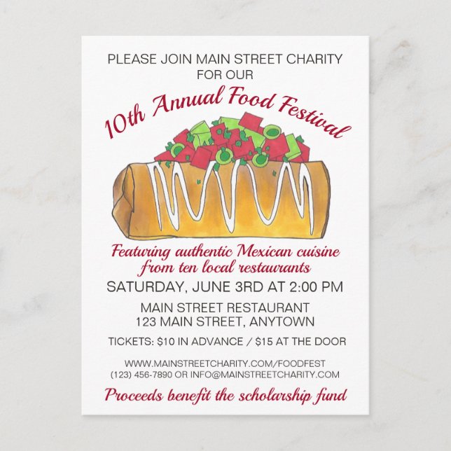 Mexikanska Tex Mex Food Festival Chimichanga Inbjudan Vykort (Framsida)