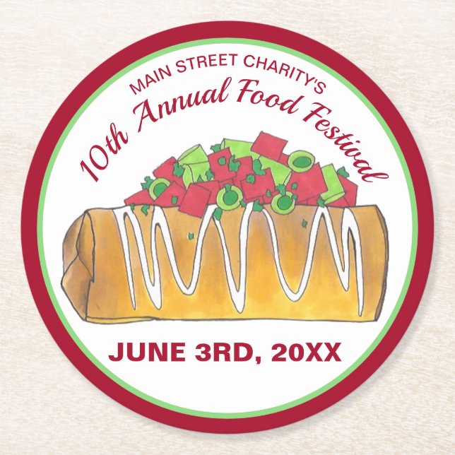 Mexikanska Tex Mex Food Festival Chimichanga Underlägg Papper Rund (Framsidan)