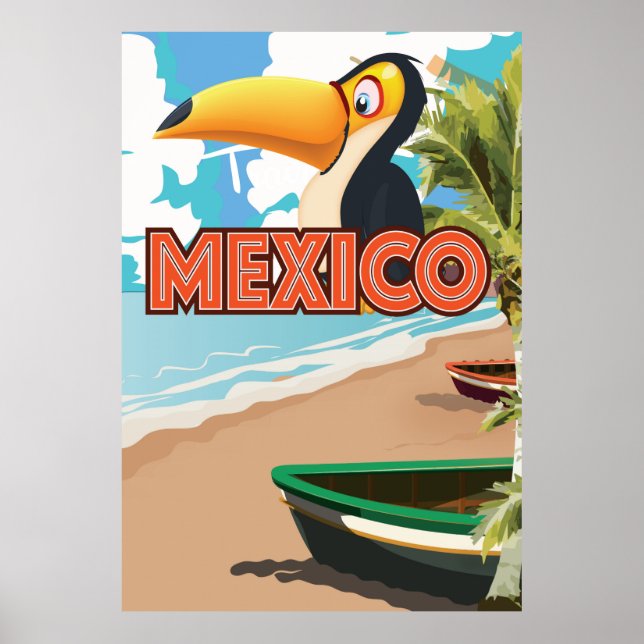Mexikanska Toucan Beach Travel Poster. Poster (Framsidan)