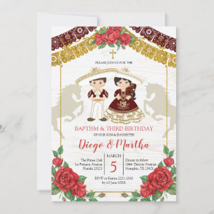 Mexikanska Twin Burgundy Red Baptism och födelseda Inbjudningar