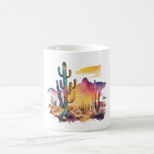 Mexikanska vattenfärgade ökensolnedgång kaffemugg
