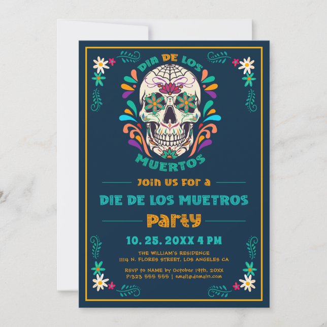 Mexikanska Vibe Day of the dead, Dia De Los Muerto Inbjudningar (Framsida)
