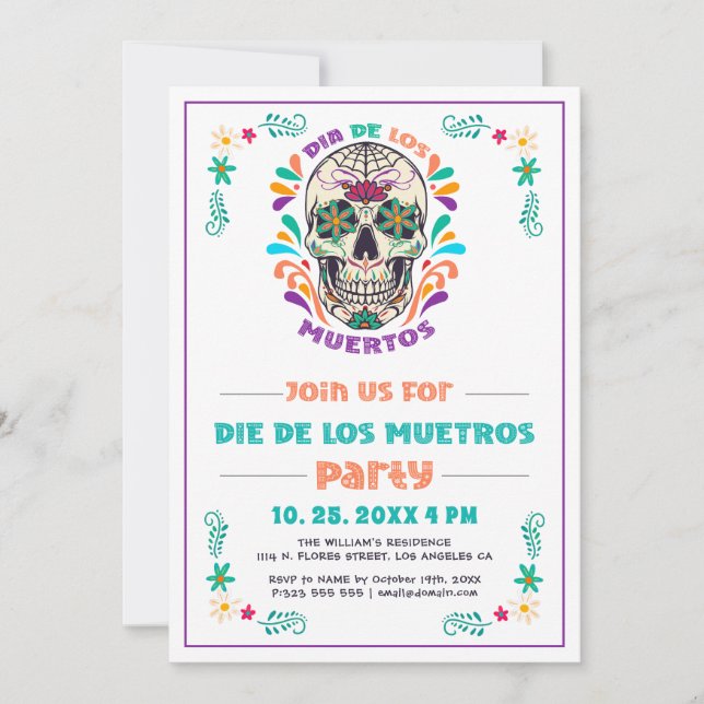 Mexikanska Vibe Day of the dead, Dia De Los Muerto Inbjudningar (Framsida)