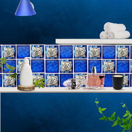 Mexikanska Vintagen Silver Måne & Sol på Blå keram Kakelplatta