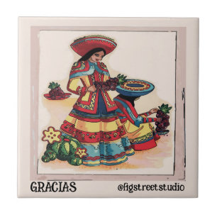 Mexikanska Women Tile Mural, redigera text Kakelplatta