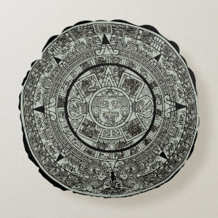 Mexikanskt aztec Sol Stone Mayan Calendar 1 Rund Kudde