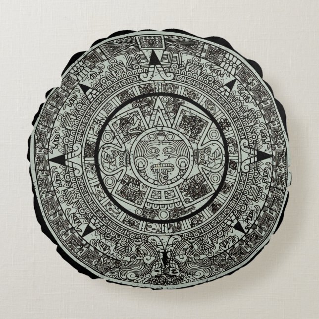 Mexikanskt aztec Sol Stone Mayan Calendar 1 Rund Kudde (Framsidan)