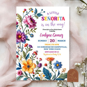 Mexikanskt Blommönster Embroidery Baby Shower Inbjudningar