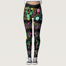 Mexikanskt färgade vattenfärgsblommor, pucklar leggings