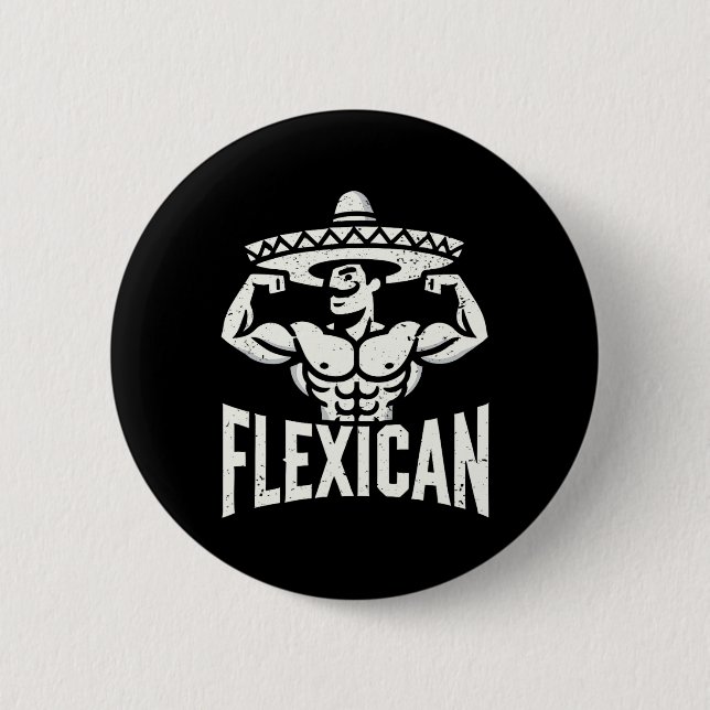 Mexikanskt funny Flexican Bodybuilding Flexing Mus Knapp (Framsida)