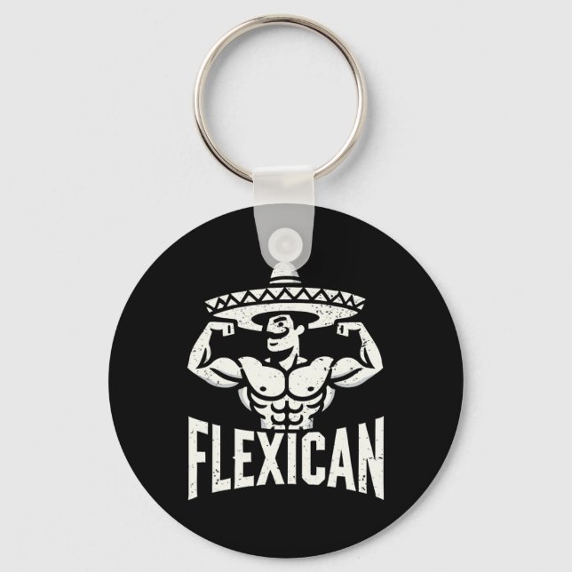 Mexikanskt funny Flexican Bodybuilding Flexing Mus Nyckelring (Framsida)