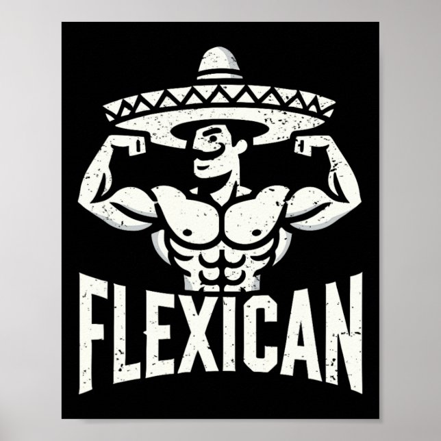 Mexikanskt funny Flexican Bodybuilding Flexing Mus Poster (Framsidan)