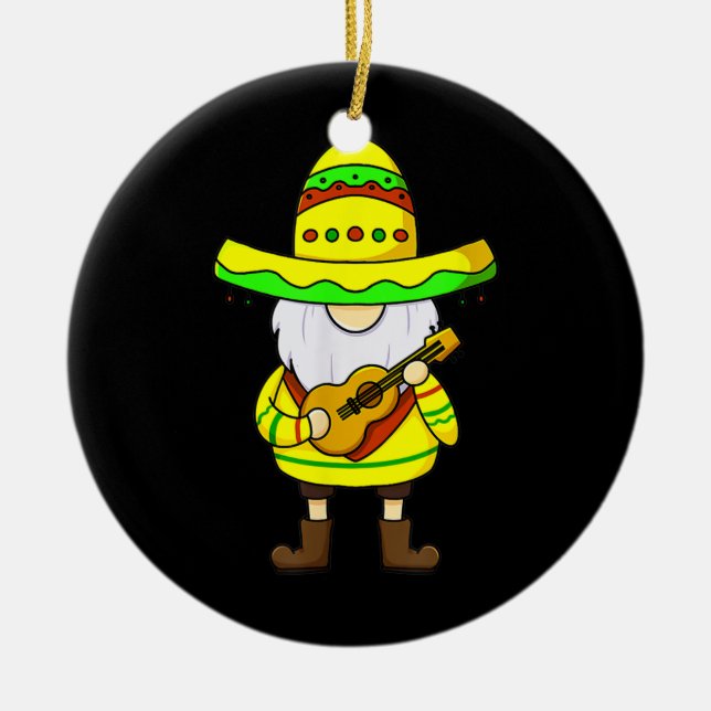 Mexikanskt Gnome Cinco De Mayo Sombrero Guitar gno Julgransprydnad Keramik (Framsidan)