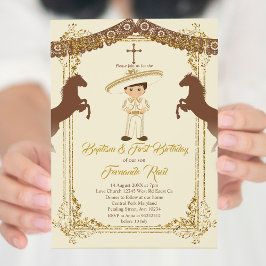 Mexikanskt Guld Brown Fiesta Boy Baptism Christeni Inbjudningar