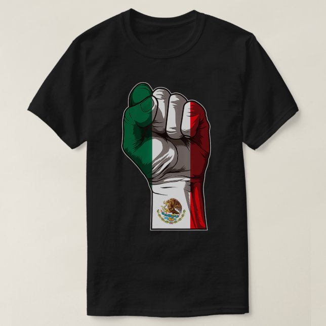 Mexikanskt Pride - upphöjt Fist Mexico Flagga - He T Shirt (Design framsida)