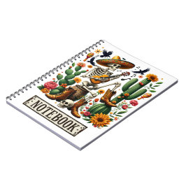 Mexikanskt skelett som spelar gitarr mellan cacti anteckningsbok