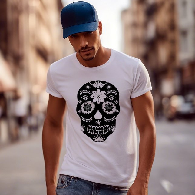 Mexikanskt socker Skull 2 svart och vit Manar T Shirt (Skapare uppladdad)